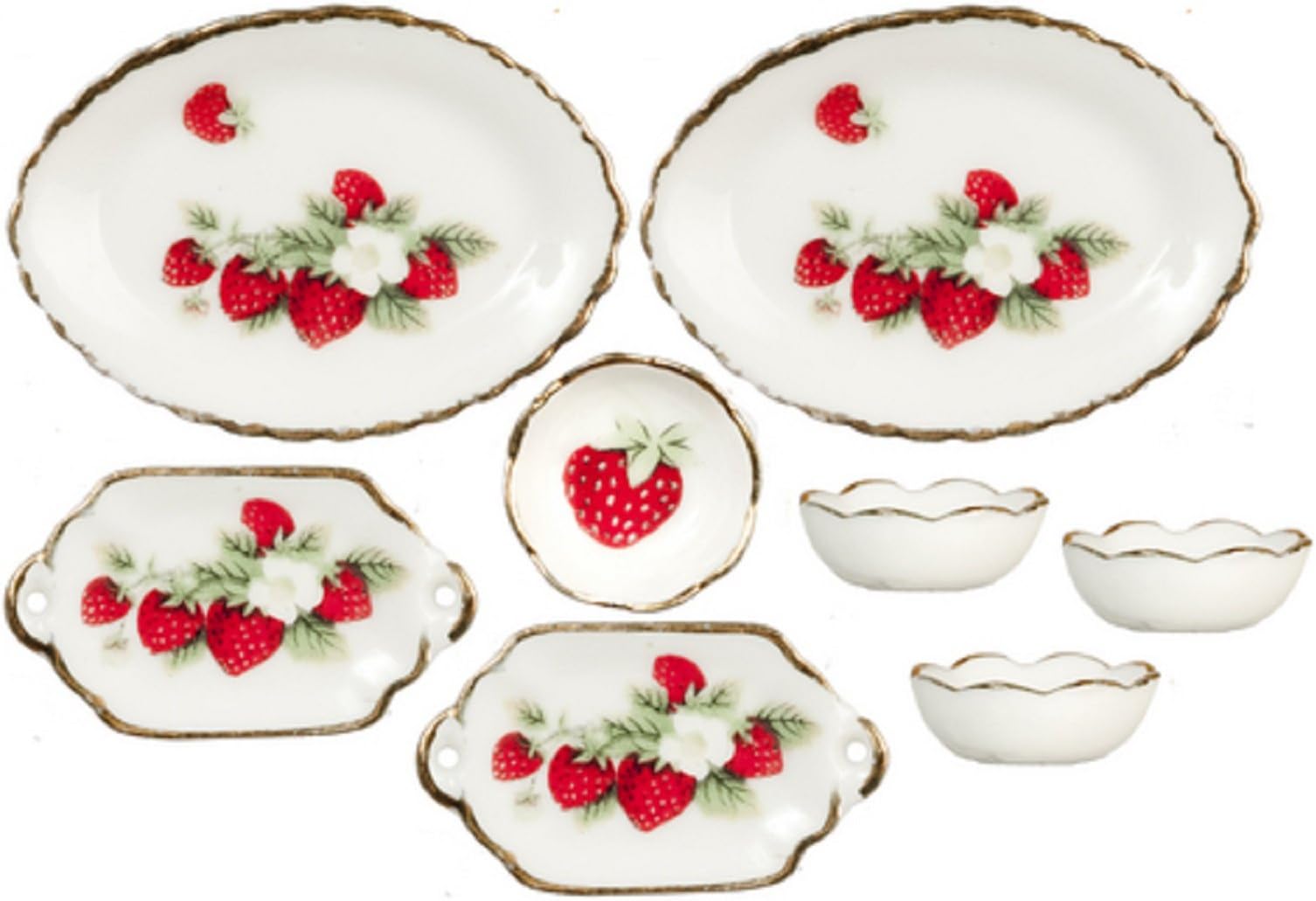 Dollhouse Miniature 1:12 Scale 8 Pc Oval Strawberry Bowls and Plates SET #G8431
