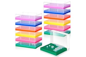 Kingdder 12 Pcs PCR Tube Rack for 0.2ml Micro-Tubes 96 Holes 8 x 12 Array PCR Tube Racks with Lid for Laboratory Industrial Use, Yellow/Blue/Green/Purple/Orange/Pink