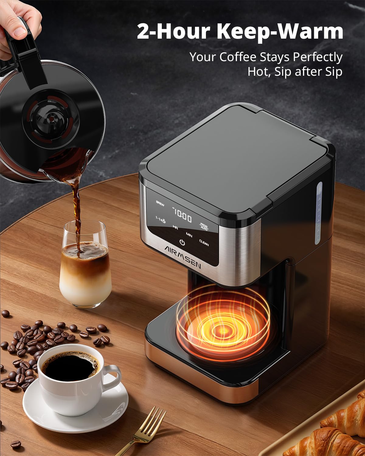 AIRMSEN Cafetera de goteo programable de 14 tazas – Cafetera de preparación rápida de 1000 W con temporizador, inicio diferido y mantenimiento del calor en 2 horas, tanque de 73 oz, pantalla táctil y jarra de vidrio – Perfecta para uso en el hogar y la oficina