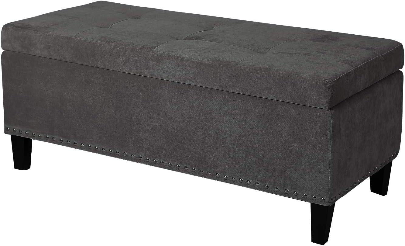Joveco Storage Ottoman Microfiber Button Tufted Rectangular Bench for Living Room or Entryway (Grey)