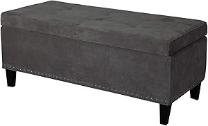Joveco Storage Ottoman Microfiber Button Tufted Rectangular Bench for Living Room or Entryway (Grey)