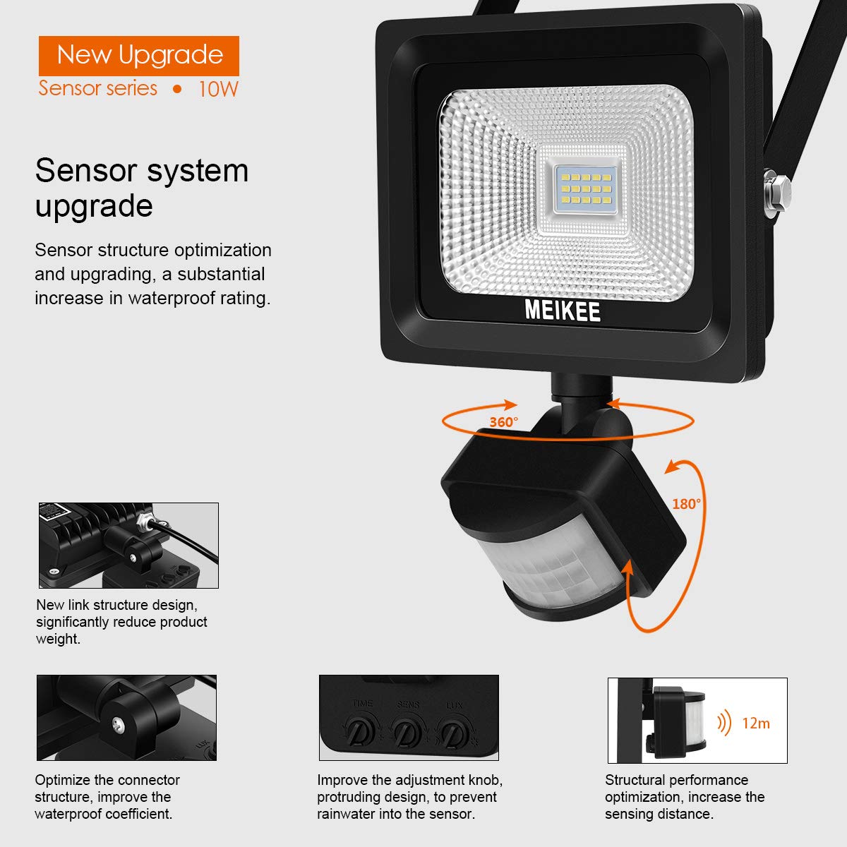 MK Security Lights with Motion Sensor, 10w Led Sensor Outdoor light, IP66 Waterproof Security Lighting, High Output 1000lumen, Super Bright LED PIR Floodlight, Ideal for Garden, Car park, Hotel and Forecourt, Daylight White