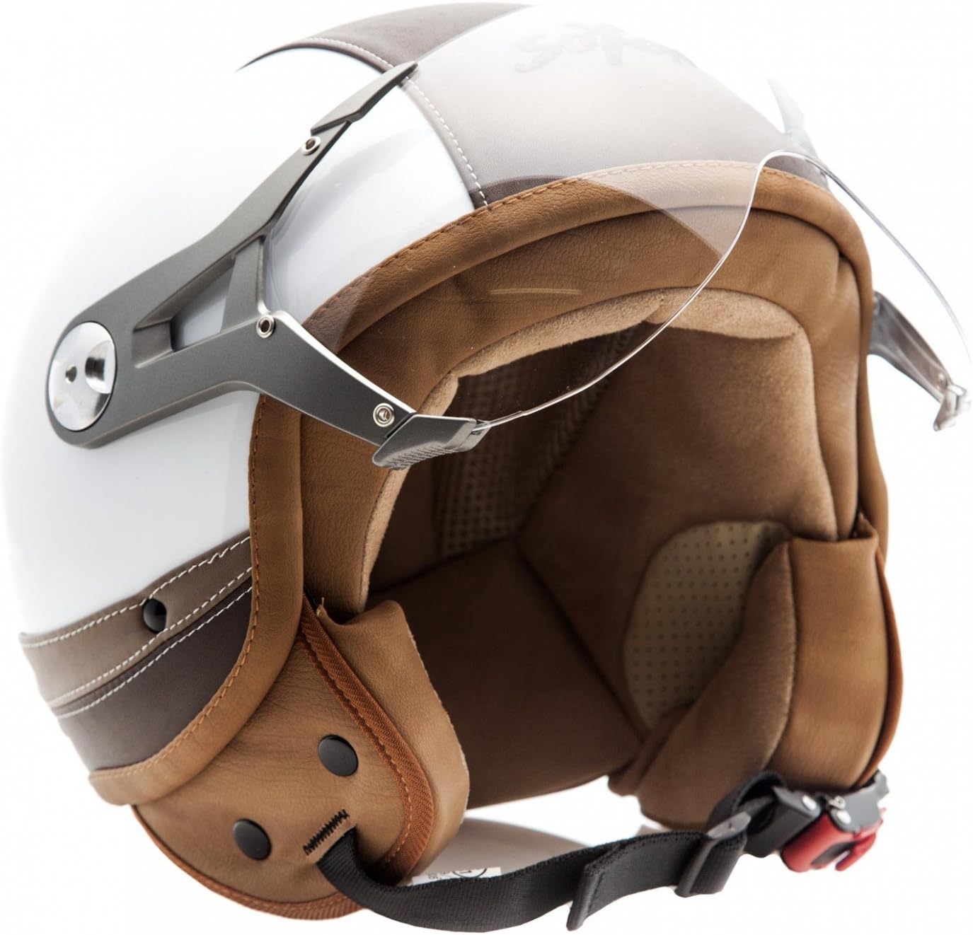 Soxon SP-325 Urban Open Face Helmet, ECE Visor Leather Design, White · M (57-58cm)