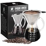 Bean Envy Pour Over Coffee Maker - 20 oz Borosilicate Glass Carafe - Rust Resistant Stainless Steel Paperless Filter/Dripper 