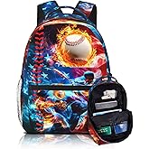 Musealia Baseball School Backpack for Boys Baseball Backpack for Kids Students Children Teens Elementary Middle School Lightweight Waterproof Kids Backpacks Boys Backpacks for Age 6-18