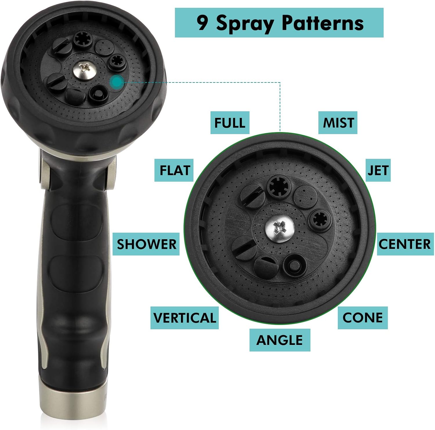 RESTMO Hose Nozzle Heavy Duty, Metal Water Hose Sprayer for Garden, 9 Spray Patterns | High Pressure | Thumb Flow Control | On/Off Valve, Ideal for Outdoor Lawn & Plant Watering, Car & Pet Washing: Home Improvement