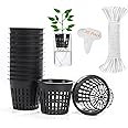 30 Pack 3 Inch Net Cup Pots Wide Lip Rim with Self Watering Wick & Plant Labels for Hydroponic Aquaponics System Mason Jar Bu