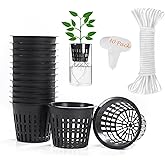 30 Pack 3 Inch Net Cup Pots Wide Lip Rim with Self Watering Wick & Plant Labels for Hydroponic Aquaponics System Mason Jar Bu
