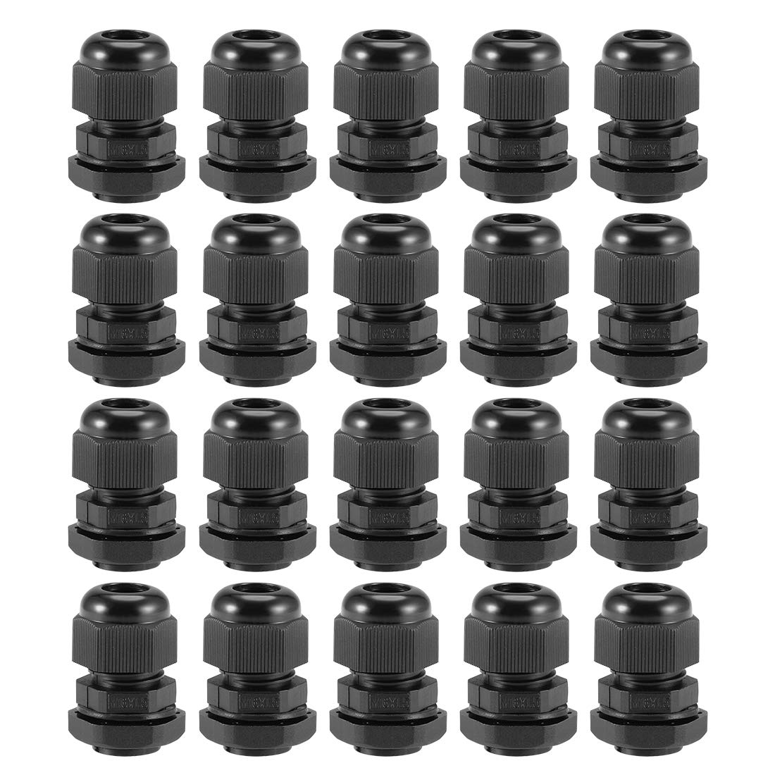 sourcing map M16x1.5 Cable Gland 4mm-8mm Wire Hole Waterproof Nylon Joint Adjustable Locknut with Washer Black 20pcs
