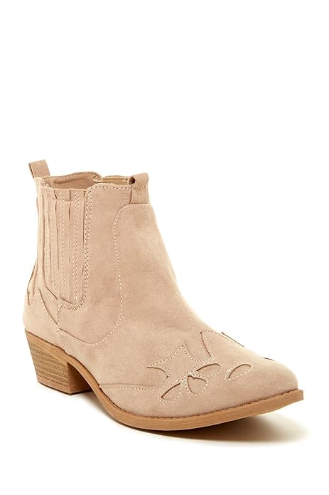 Qupid Women's Sochi Faux Suede Ankle Boot Heeled Shoe Bootie (10, Taupe)