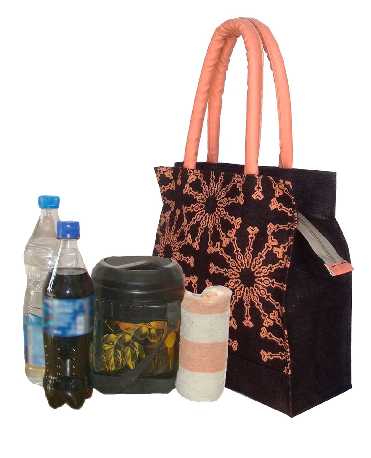 foonty daily use women jute lunch bag(black,5021)