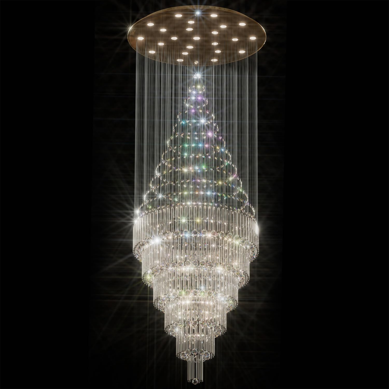 Flashing God D48''X H120''High Ceiling Chandelier Crystal Raindrop Gold ...