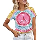 Women Hippie Shirt 60s 70s Tie Dye Hippie Costume T-Shirt Peace Love Tshirt Vintage Graphic Tee Tops