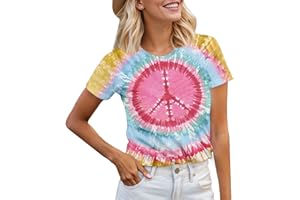 YHHR Women Hippie Shirt 60s 70s Tie Dye Hippie Costume T-Shirt Peace Love Tshirt Vintage Graphic Tee Tops