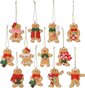 Sea Team Assorted Clay Figurine Ornaments Traditional Gingerbread Man Doll Gingerman Hanging Charms Christmas Tree Ornament Holiday Decorations, 2.76 inches, Set of 12