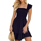 Ammiko 2025 Sundresses for Women Casual Smocked Dress Sleeveless Ruffle Square Neck Backless Teen Boho Short Dresses