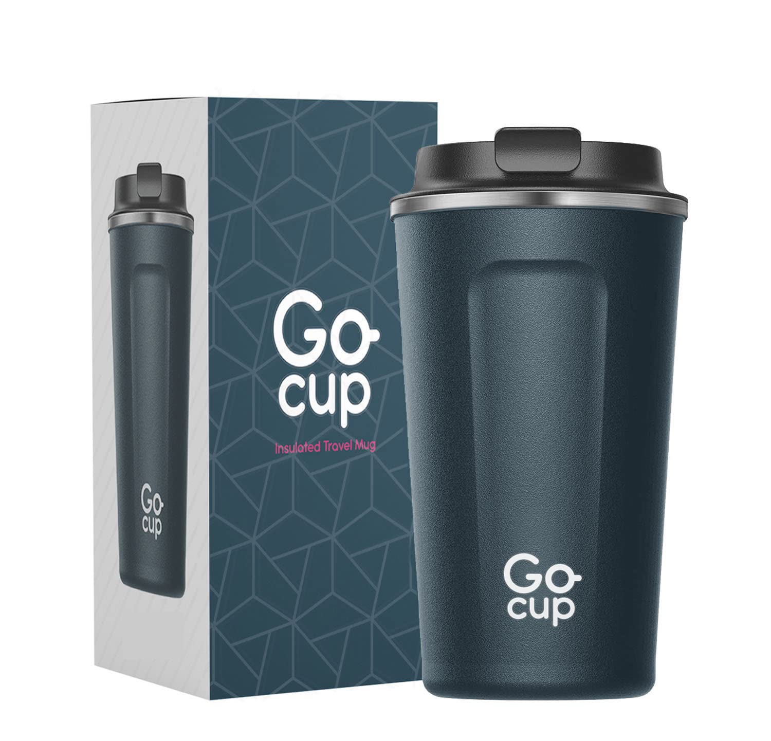 GoCup Stainless Steel Travel Mug, Coffee Cup for Hot and Cold Drinks, 510ml, UK Brand, Reusable, Insulated and Leakproof, Perfect for Camping or Traveling, 17oz, Blue