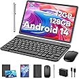 Android Tablet, 11 inch Android 14 Tablet with Keyboard, 12GB+128GB, 1TB Expand, 8000mAh, 5MP+13MP, 2.4G&5G WiFi, IPS Touch Screen, GMS Certified, 2 in 1 Tablets with Case, Mouse, Stylus(Silver)