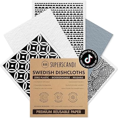 SUPERSCANDI 5 Pack Reusable Swedish Dishcloths 100% Biodegradable