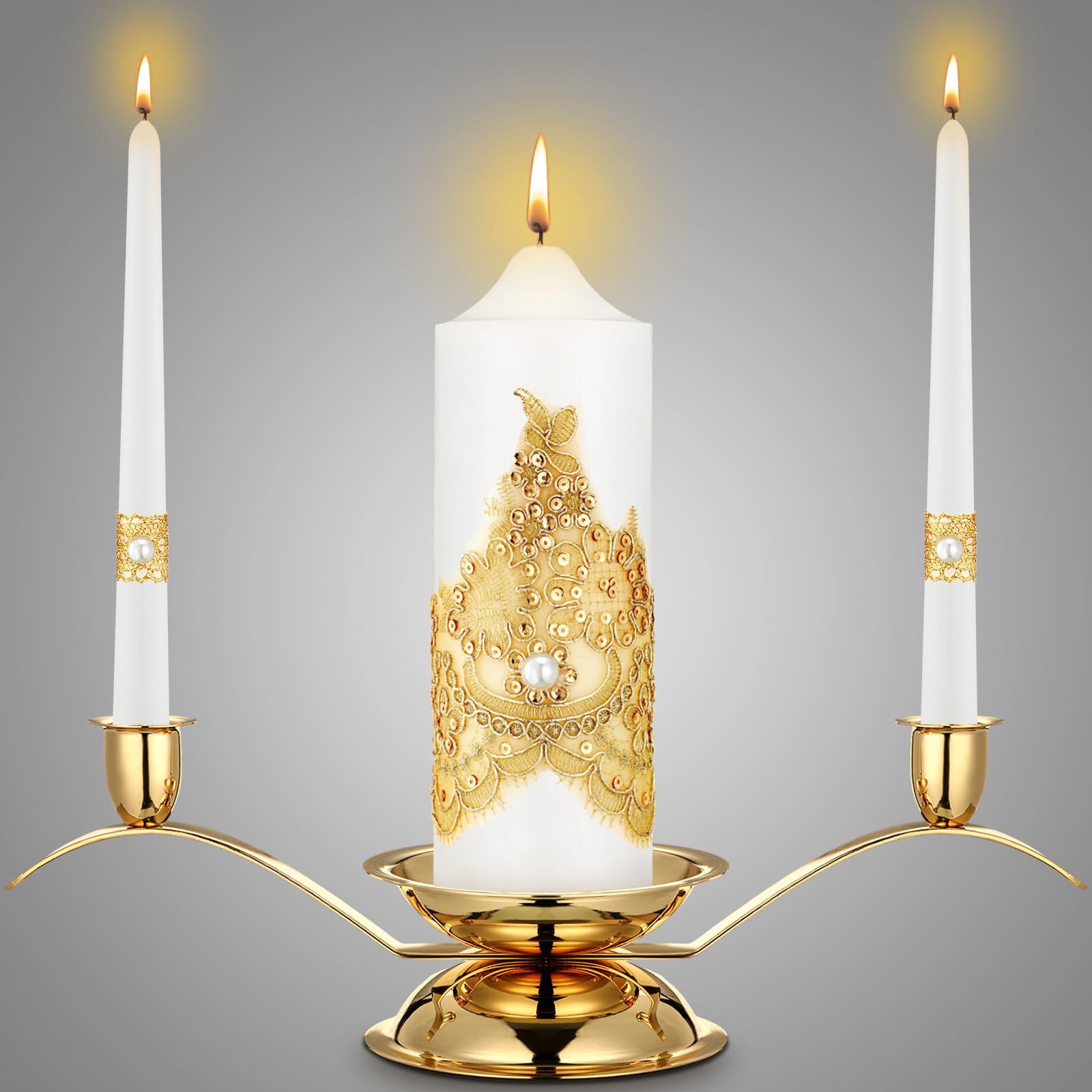 Photo 1 of Irenare Unity Candles with Holder for Wedding Ceremony Wedding Decortions Accessories Glass Candle Holder Pillar Candle for Formal Events Church(Gold Wedding)