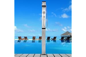 AMGYM Solar Outdoor Shower Brushed Stainless Steel Outdoor Solar Shower 11 Gallon Warm Water Pool Shower Backyard Shower with Rain Shower & Hand Shower & Handheld Shower Head & Fauce
