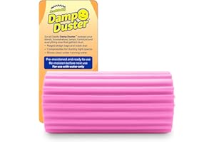 Scrub Daddy Damp Duster, Multipurpose Dusters for Cleaning - Wooden & Venetian Blind Cleaner Tool, Ridged Wet Dust Sponge for Skirting Board, Radiator, Blinds & Mirrors, Home Cleaning Products, Pink