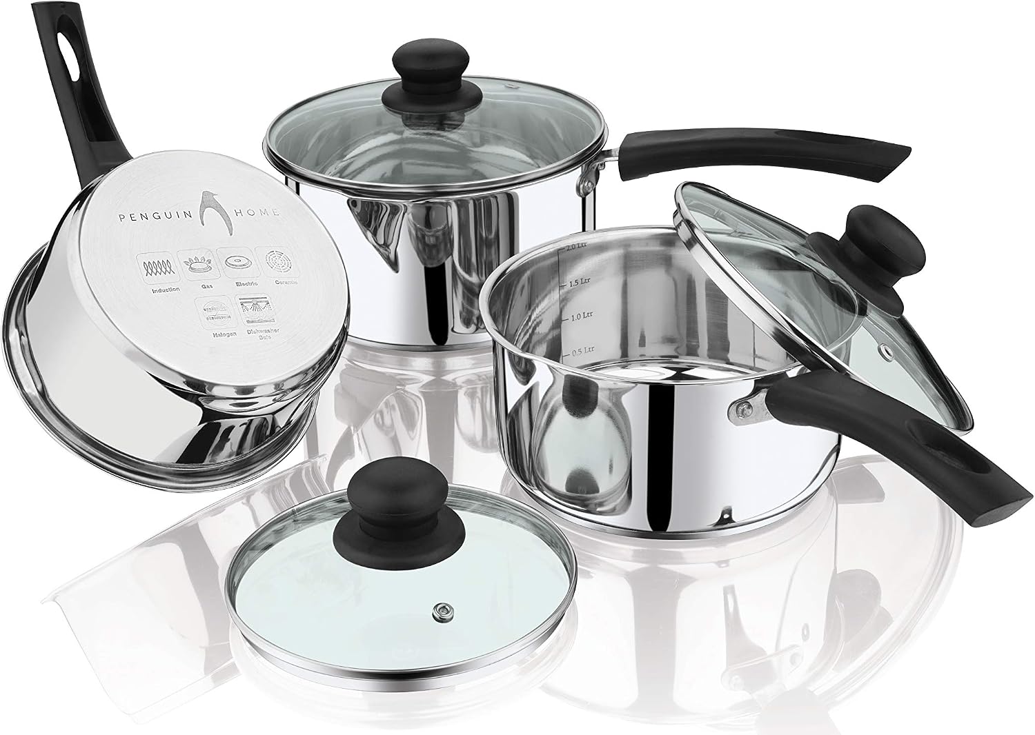 Penguin Home Saucepan Set 1.5, 2, 2.5 LTR Stainless Steel Saucepots with Glass Lid