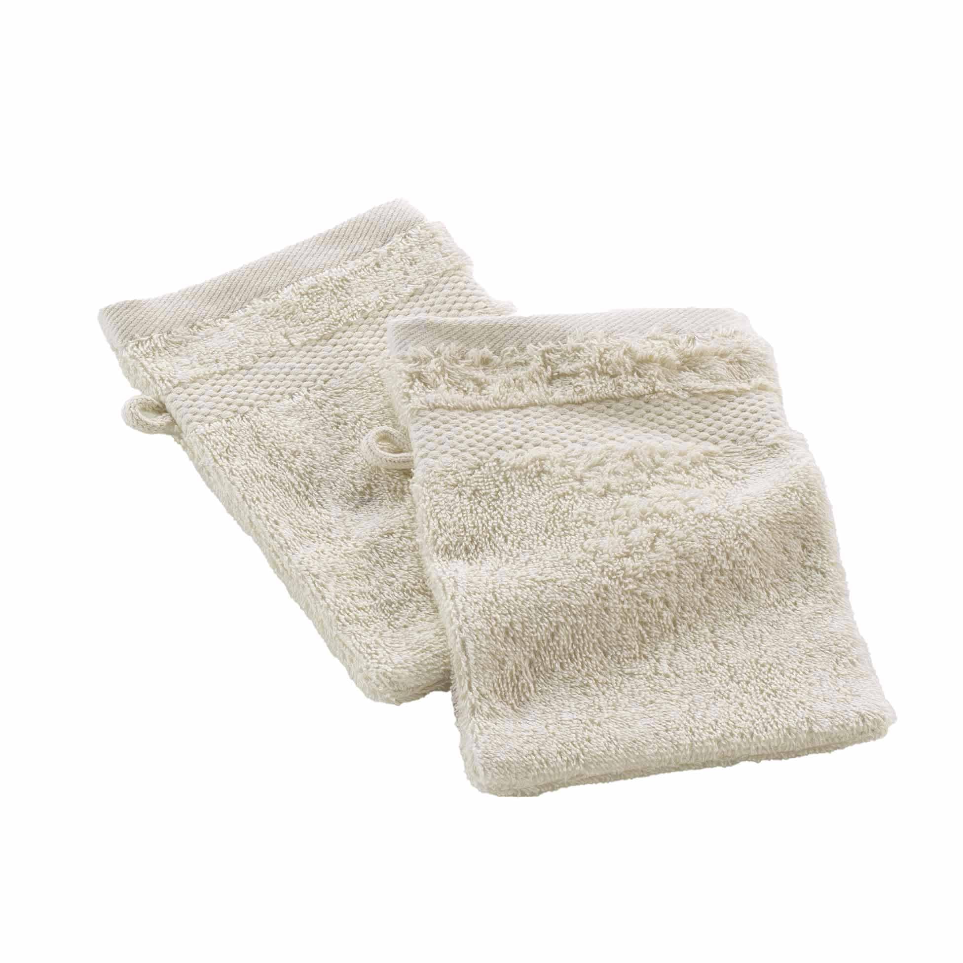 Douceur d'Intérieur, Elegance Sand 2 Wash Mitts (15 x 21 cm) 100% Cotton Plain