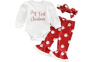 MA&BABY Baby Girl My 1st Christmas Outfits Letter Long Sleeve Romper Tops+Bell Bottom Pants+Headband 3 Pcs Clothes Set