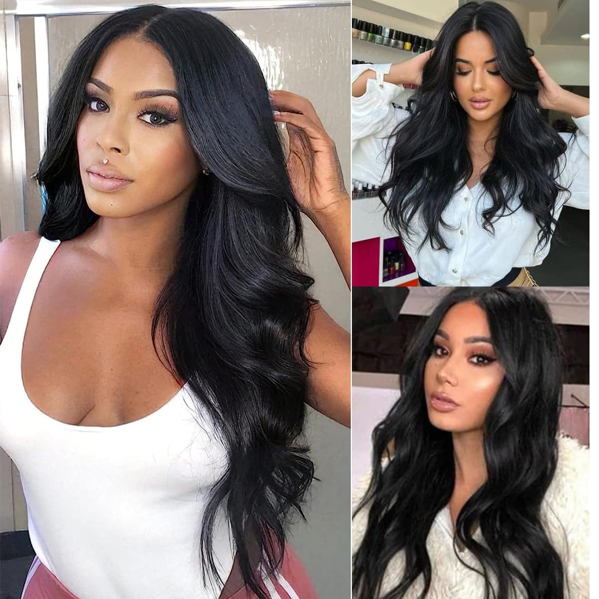Xiweiya Long Black Wig for Women - Natural Wavy Free Part Synthetic Lace Front Wig - Heat Resistant Fiber Hair - Half Hand Tied 13 * 3 Part Lace - 26 Inch โ image 1