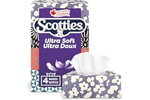 Scotties Ultra Soft - Premium 3-Ply Facial Tissue, Hypoallergenic and Dermatologist Tested, Large Size, 4 Boxes, 104 Tissues 