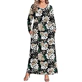 BISHUIGE 2026 Women's Plus Size Maxi Dresses Long Sleeve Casual Long Dress for Curvy Women Fall with Pockets XL-6XL