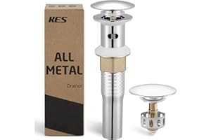KES Bathroom Sink Drain with Strainer Basket Hair Catcher Anti Clog Pop Up Drain Stopper Vanity Vessel Sink with Overflow, Po