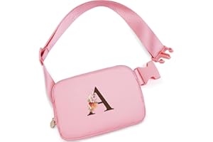 Uygafly Belt Bag for Women Girls Birthday Gifts for 8 9 10 11 12 13 Year Old Girl - Gifts for Teenagers- Crossbody Bags Small Waist Packs Trendy Kids Fanny Pack - Initial Flower - A,Pink Bag