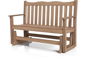 Stoog All-Weather Outdoor Glider Bench, Waterproof 2 Person HIPS Patio Glider with 800 lbs Weight Capacity, Never Fade or Rot, for Backyard, Garden, Porch, Deck, and Pool, Teak