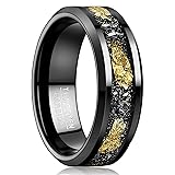 NUNCAD 8mm Black Tungsten Rings for Men, Meteorite