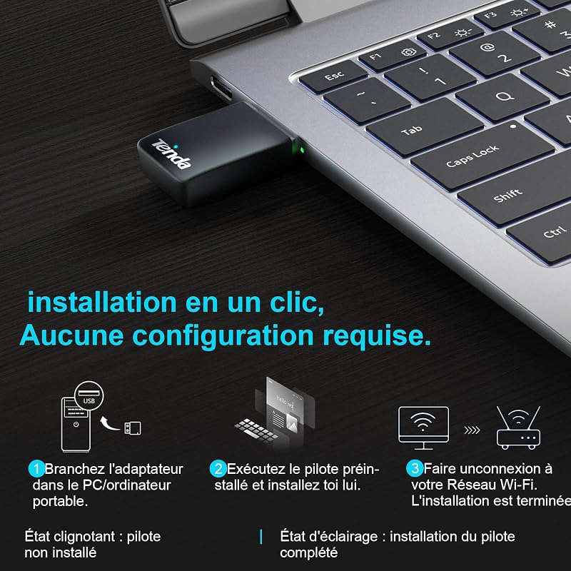 Clé WiFi Puissante AX900, Adaptateur USB Wi-FI pour PC, Dongle WiFi, Double Bande 5G/2.4G, Soft-AP, MU-MIMO, Windows7/10/11, U11
