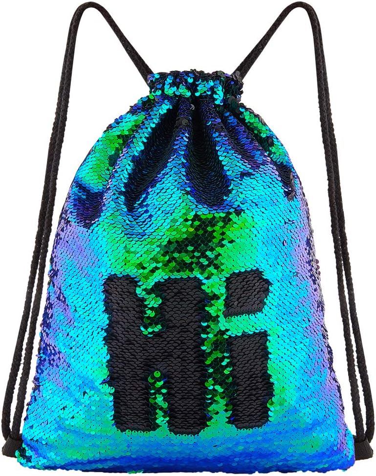 DrCosy Mermaid Sequins Bag Drawstring Sequin Backpack Glitter Mermaid Backpacks Magic Dance Bags for Kids Adults (35X45cm)