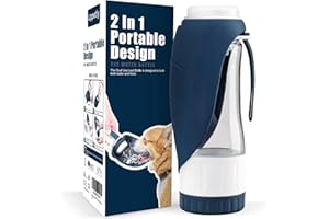 Uppetly Dog Water Bottle, Pet Water Bottle with Food Container and Drinking Feeder, Leak Proof, BPA-Free, Portable Foldable Puppy Water Cup Dispenser for Outdoor Walking, Travel, Small Dark Blue