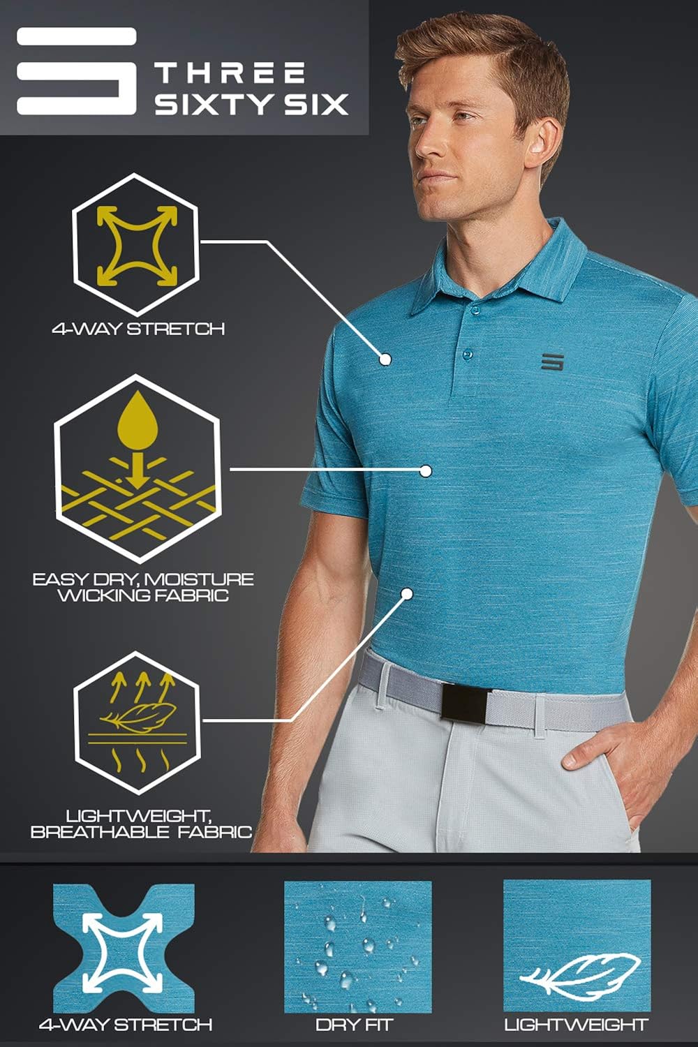 Three Sixty Six Golf Shirts for Men - Dry Fit Short-Sleeve Polo, Athletic Casual Collared T-Shirt : Clothing