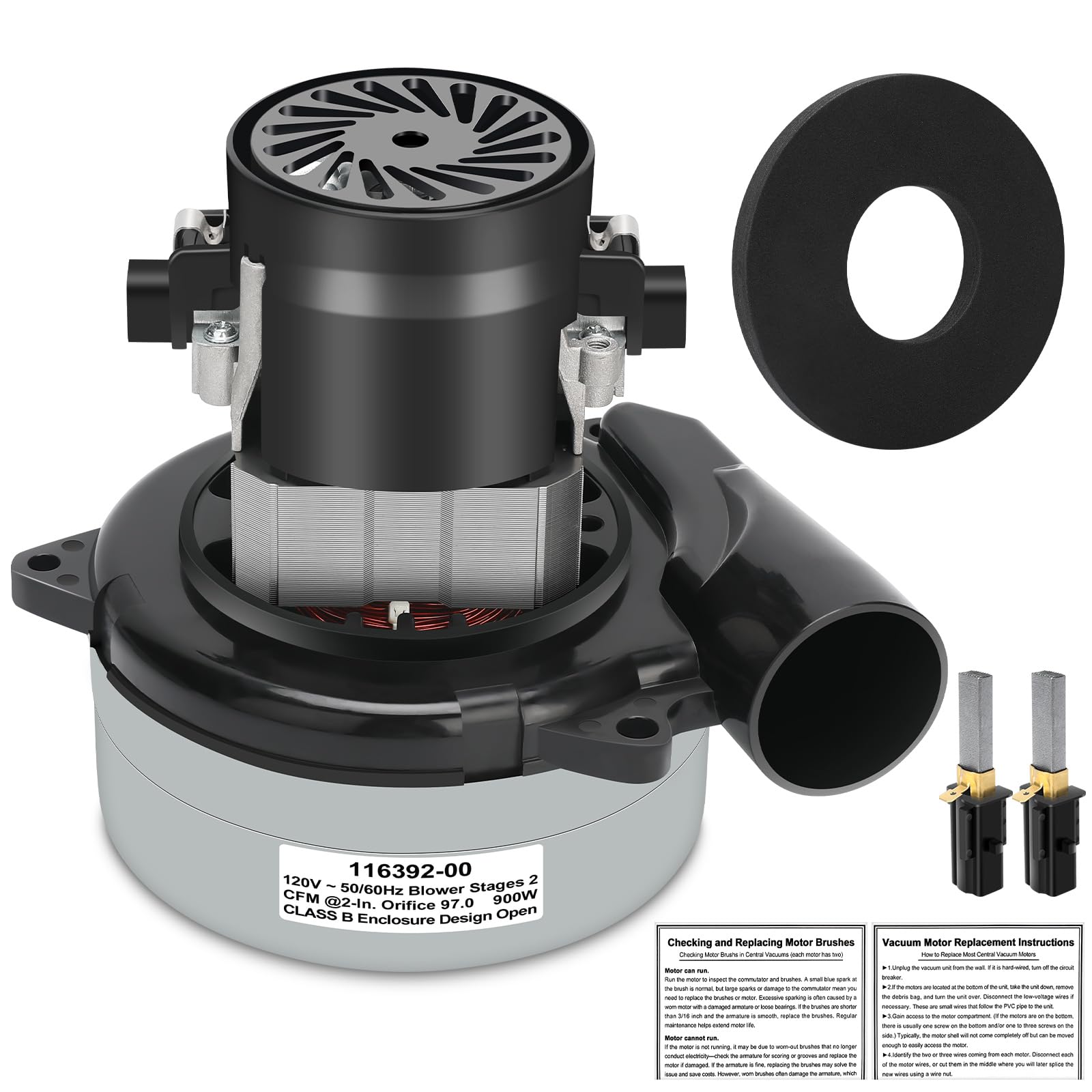 View 1 of 116392-00/116392-01 Vacuum Motor Replacement, 2-Stage 120V 5.7 Inch Vacuum Blower, High Power, Quiet and Efficient, Easy to Install, for Central Vacuum Systems, Boat Lift Motor, Industrial Cleaning