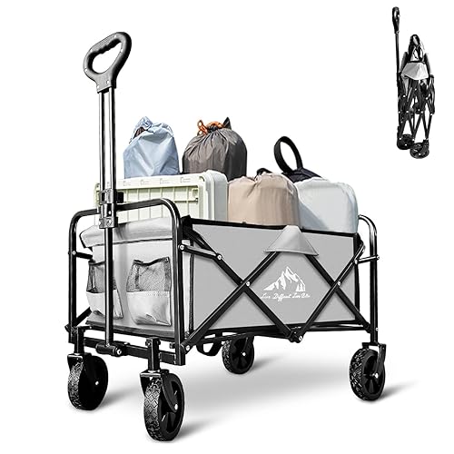 SAILARY Collapsible Wagon Cart Foldable Portable Heavy Duty Folding Beach Wagons, Outdoor Utility Carts with Large Capacity for Grocery, Camping, Shopping, Fishing, Sports, Garden Gray