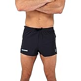 FlipBelt Black Athletic Elite Running Shorts for Men, Lightweight Moisture Wicking Exercise Shorts with Pockets, XS-XL