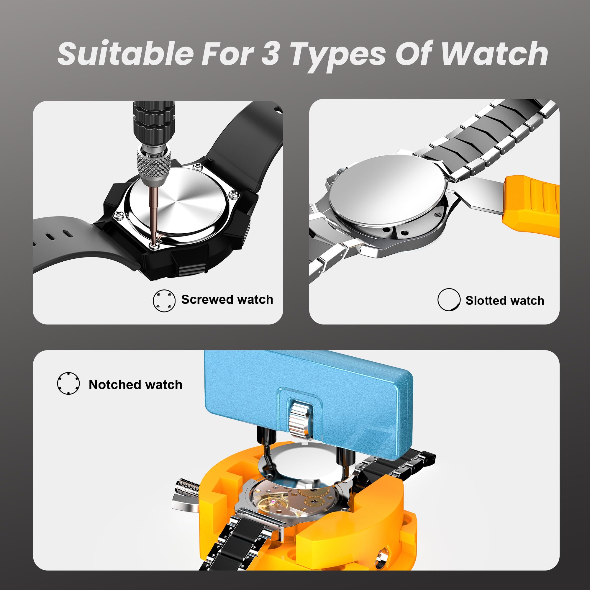 JOREST Watch Battery Replacement Kit, Watch Repair Screwdriver, Watch Band Replacement tool, Watch Wrench Back Remover, Watch Case Opener, Watch Back Remover Holder, Spring bar, Tweezers