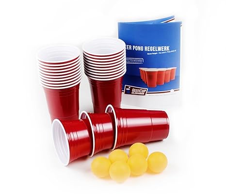 100 Rote Becher, Red Party Beer Pong Cups 16 oz. 473 ml rot inkl. 6 Beer Pong Bälle und Beer Pong Regelwerk
