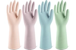 ThxToms 4 Pairs Reusable Rubber Gloves, 13" Natural Latex, 10mil Thick Dishwashing & Cleaning Gloves, Non-Slip, Multi-Color