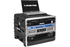 Sound Town Lightweight 8U PA DJ Rack/Road Case with 7U Rack Space, ABS Construction, 19” Depth, Retractable Handle, Wheels and Heavy-Duty Latches (STRC-A8UT)