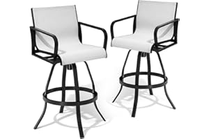 Pellebant 30" Outdoor Swivel Bar Stools Set of 2, Aluminum Barstools with Back& Arms, All Weather Sunbrella Bar Height Stool Chairs for Patio, Pool, Garden, Backyard, Oyster