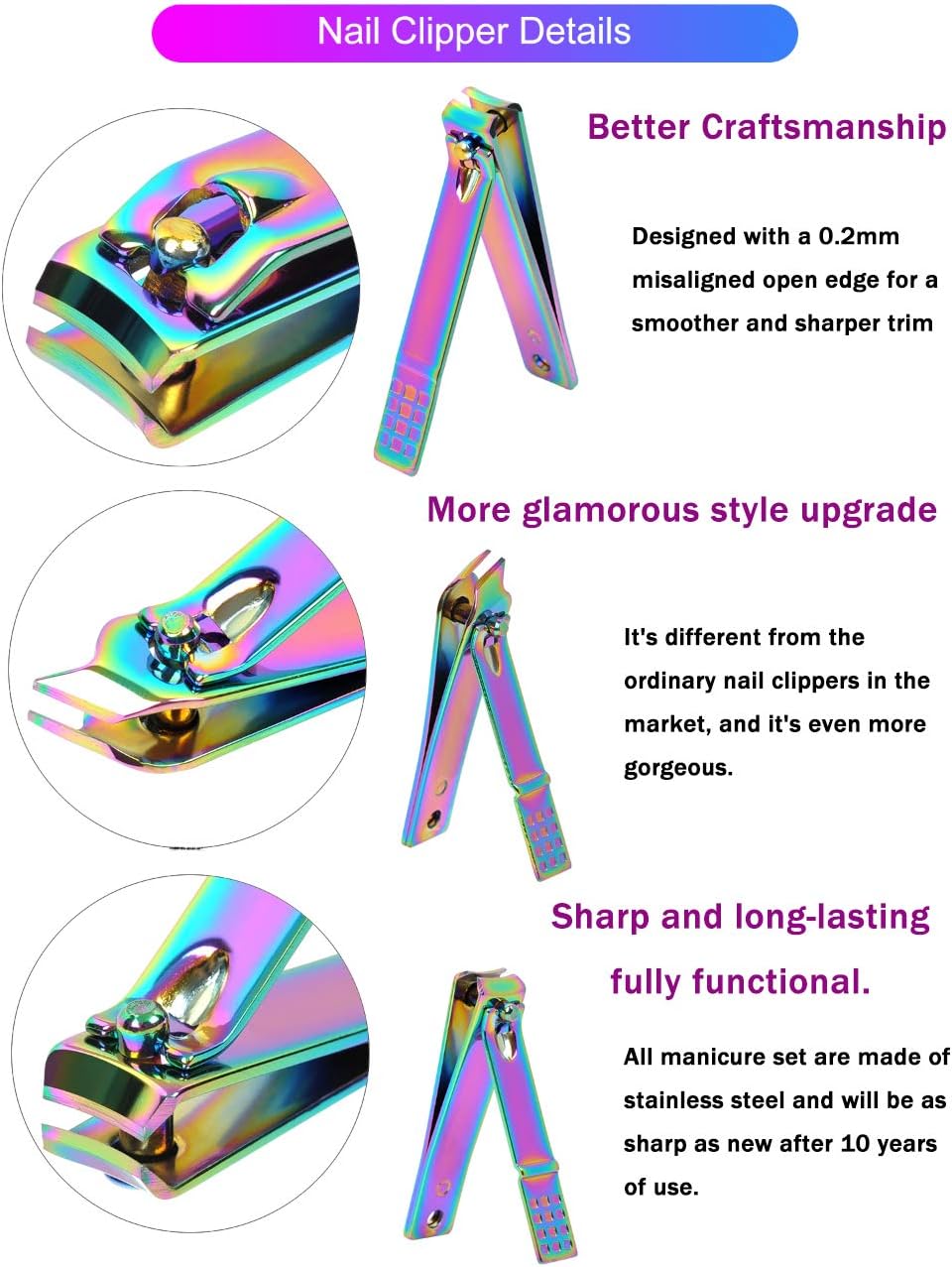 2020 New Rainbow Manicure Kits 18 Pcs Nail Clippers for Women Gift SFYDOM Women's Rainbow Leather Manicure Set (18-RainbowManicure Kits): Health & Personal Care