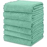 kimteny Kitchen Cloth Dish Towels, 13x28 Inches Premium Dishcloths, Super Absorbent Coral Velvet Microfiber Cleaning Cloths, Fast Drying Rags for Washing Dishes (13x28-6 Pack, Green)